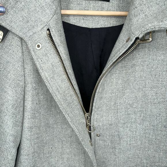 ZARA Wool Blend Cape Coat Buckle Poncho Jacket Funnel Neck Gray - Picture 8 of 13